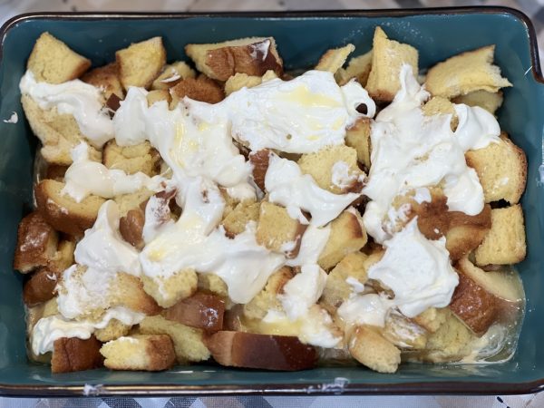 Strawberries and Cream French Toast Casserole before baking