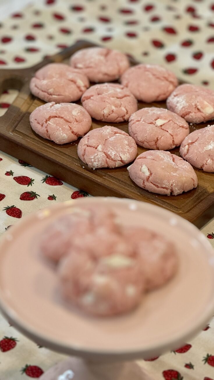Strawberry White Chocolate Crinkle Cookies